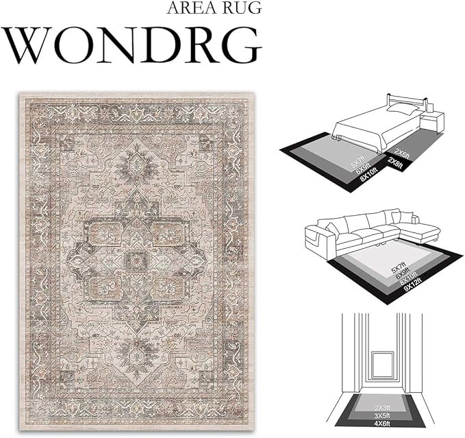 4x6 Washable Vintage Area Rug Brown Oriental Soft Entryway Throw Rug Neutral - Image 2
