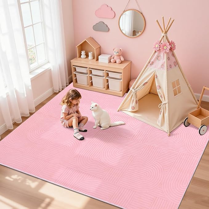 Pauwer Pink Area Rug for Girls Bedroom 6x9 Soft Fluffy Non Slip Machine - Image 8