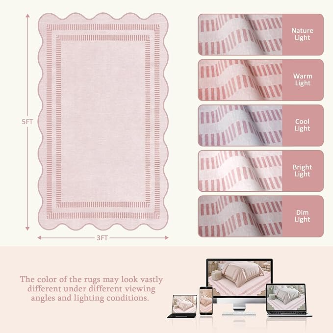 Washable 3x5 Indoor Entryway Rug, Solid Pink Non Slip Rugs - Image 2