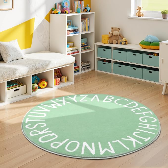 Topotdor Round Kids Play Rug Alphabet Nursery Area Rug Extra Large Soft - Image 2