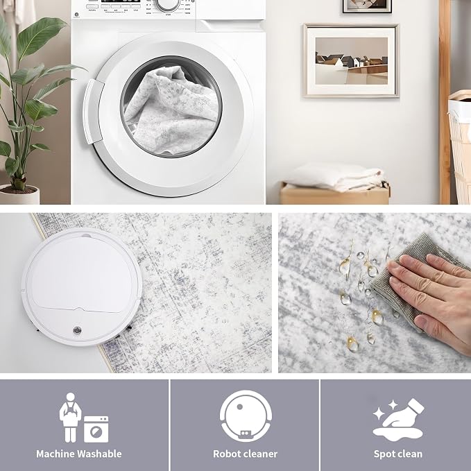 Washable 9×12 Area Rugs for Living Room, Vintage Floral Rug Soft Non Slip Stain - Image 5