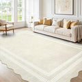 Washable 6x9 Area Rugs for Living Room, Solid Ivory Ultra-Thin Bedroom Rug by LORWER