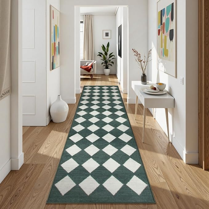 Lahome Zelie Checkered Washable 2x8 Green Runners - Image 4