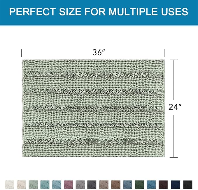H.VERSAILTEX Bath Mats for Bathroom Non Slip Extra Thick Chenille Striped Bath - Image 2