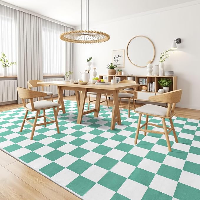 Terrug Green and White Checkered Rug - Image 4