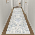 2x10 Washable Neutral Runner Rug Blue Vintage Hallway Kitchen Carpet Non-Slip by WondRg