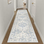 2x10 Washable Neutral Runner Rug Blue Vintage Hallway Kitchen Carpet Non-Slip by WondRg