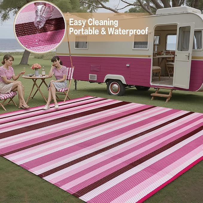 HUGEAR Outdoor Waterproof Rug 8'x10' Plastic Straw Rugs Washable Reversible - Image 5