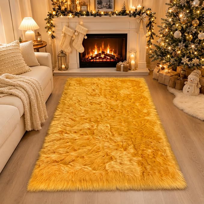 EasyJoy Faux Sheepskin Rug, Fluffy Faux Fur Rug, Ultra Soft Shag Area Rug - Image 6