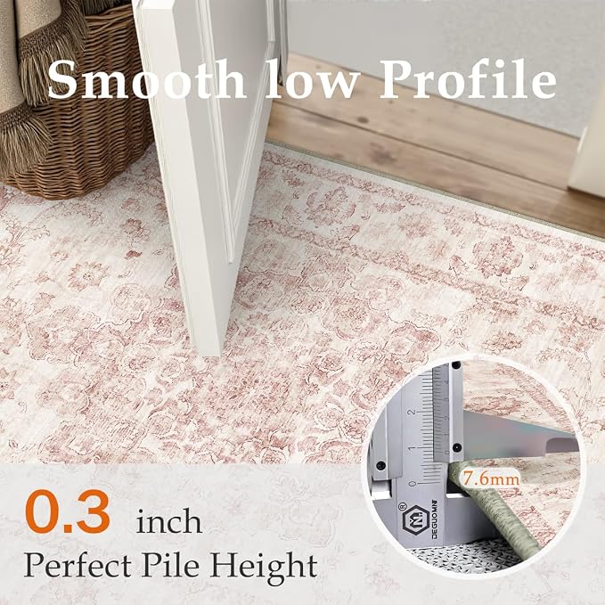 8x10 Washable Neutral Area Rug Pink Vintage Living Room Bedroom Carpet Non-Slip - Image 8