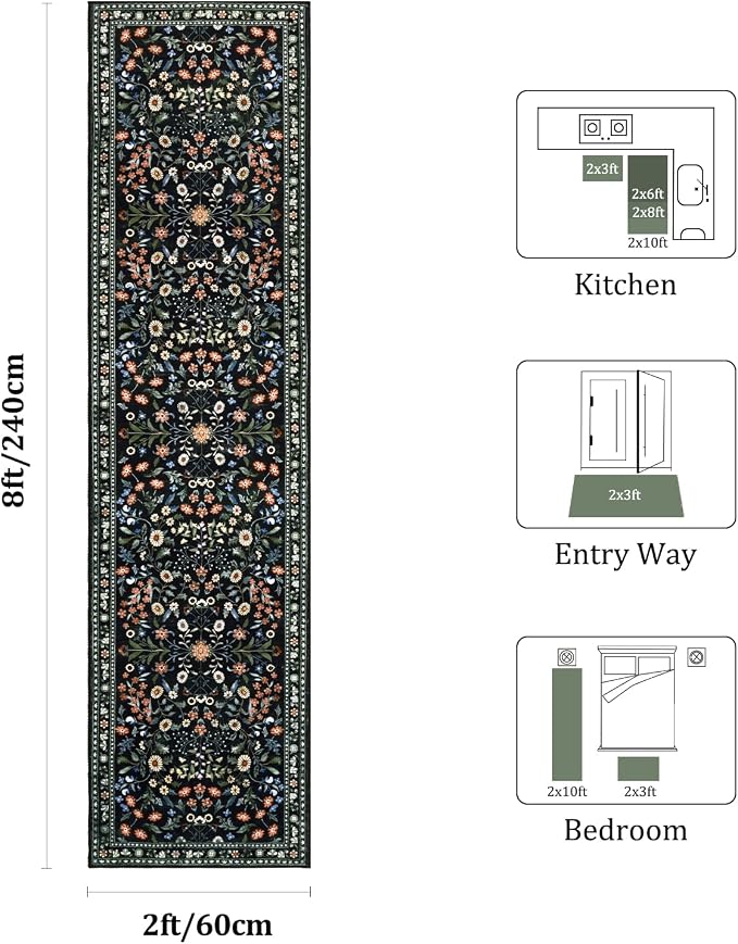 Yamaziot Washable Runner Rug 2x8 – Boho Non Slip Floral Hallway Runner Rug - Image 2