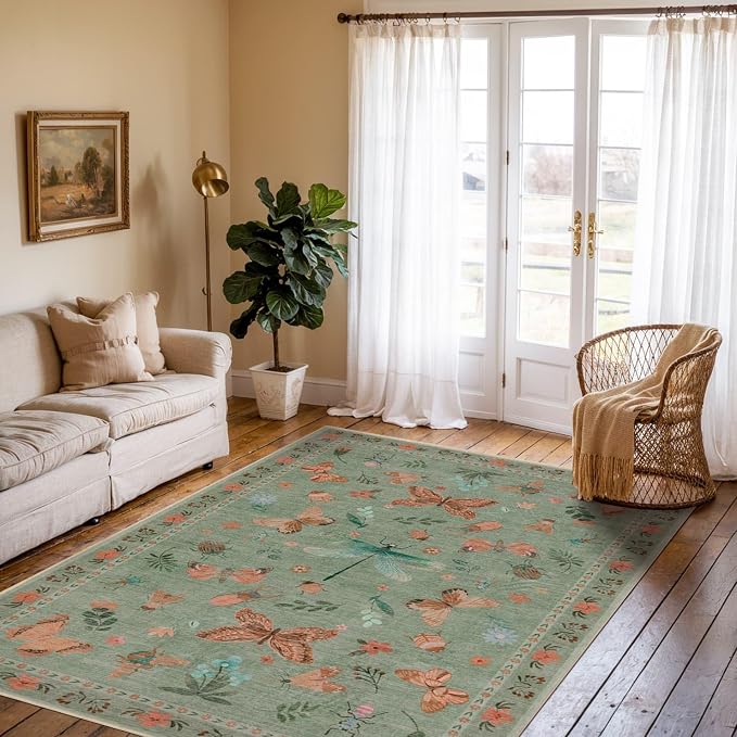 Rugxara 3x5 Rug for Entryway Bedroom, Floral Vintage Retro Boho Throw Rug - Image 3