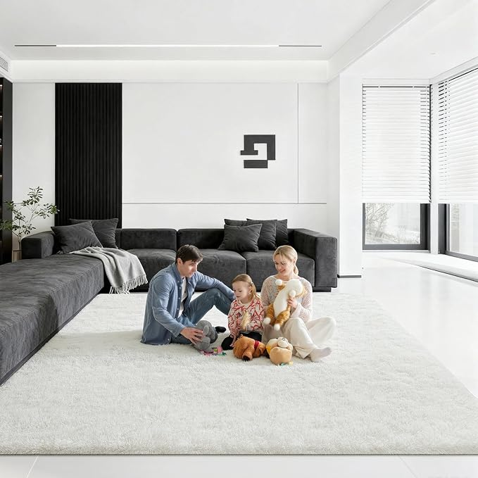 8x10 Area Rugs for Living Room, Large Fluffy Cream White Rugs for Bedroom by Unknown