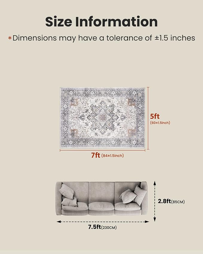 AMADA HOMEFURNISHING 5x7 Area Rugs, Washable Living Room Rug Low-Profile - Image 2
