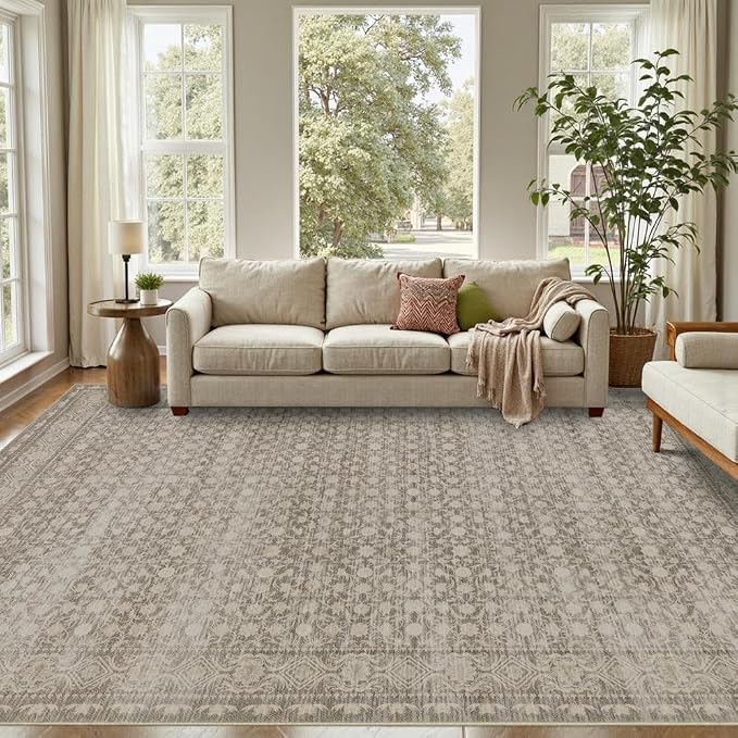 8x10 Washable Area Rug for Living Room, Extra Large Neutral Vintage Boho Rugs - Image 3