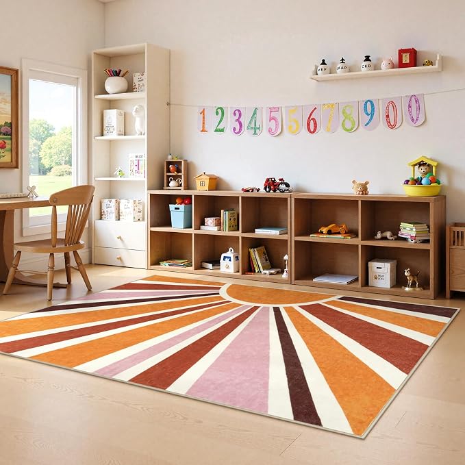 LIVEBOX Sun Boho Rug 5x7 Large Washable Retro Orange Rug - Image 7