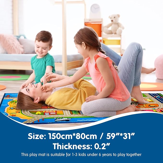Booooom Jackson Kids Car Rug Play Mat 60x32 inches, Car Mat, Non Slip Kids Rug - Image 2