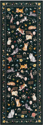Unirea 2x6 Black Cat Runner Rug, Washable Non Slip Botanical Rug - Image 2