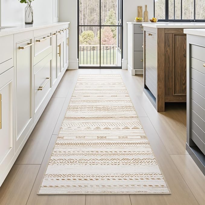 2x10 Runner Rug Machine Washable Non Slip Area Rug Distressed Neutral Moroccan - Image 3