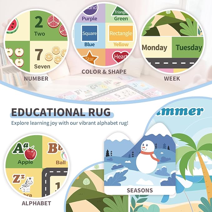 Kids ABC Rug for Playroom, Classroom Alphabet Area Carpet Playmat, Washable - Image 8