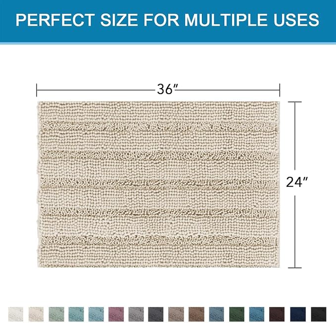 H.VERSAILTEX Bath Mats for Bathroom Non Slip Thick Chenille Striped Bath Rug - Image 2