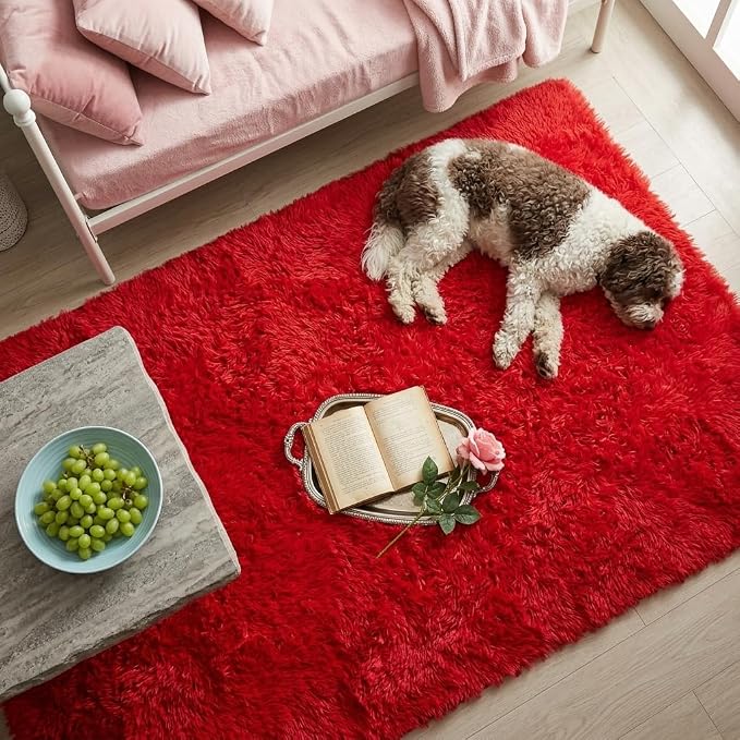 Mugorn Red Rugs for Bedroom, 2x3 Fluffy Area Rugs for Living Room, Soft Shag - Image 7