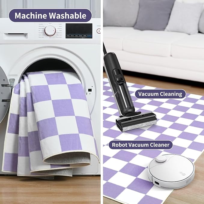 Terrug Purple and White Checkered Rug - Image 6