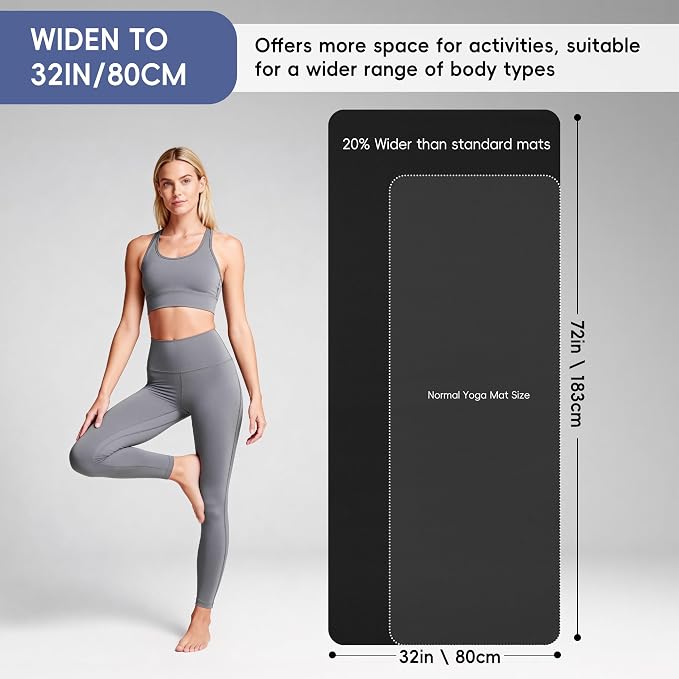 Extra Wide Yoga Mat 72" x 32", 6mm Non Slip TPE Exercise Mat - Image 2