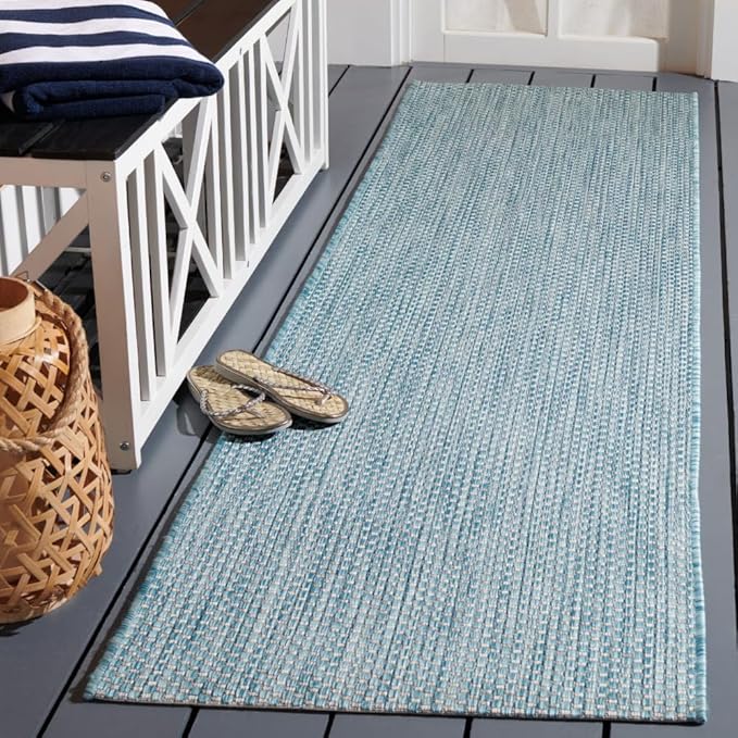SAFAVIEH Courtyard Collection 2'3" x 10' Aqua/Grey CY8521 Indoor/ Outdoor by Unknown