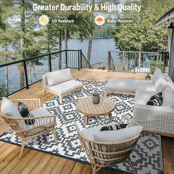 HUGEAR Outdoor Plastic Straw Rug, Waterproof Outdoor Rugs - Image 5