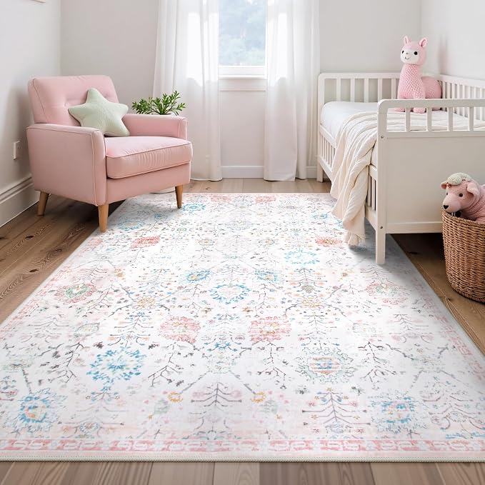 Lahome Flavie Soft Nursery Rug, Washable Area Rugs 5x7 by Lahome