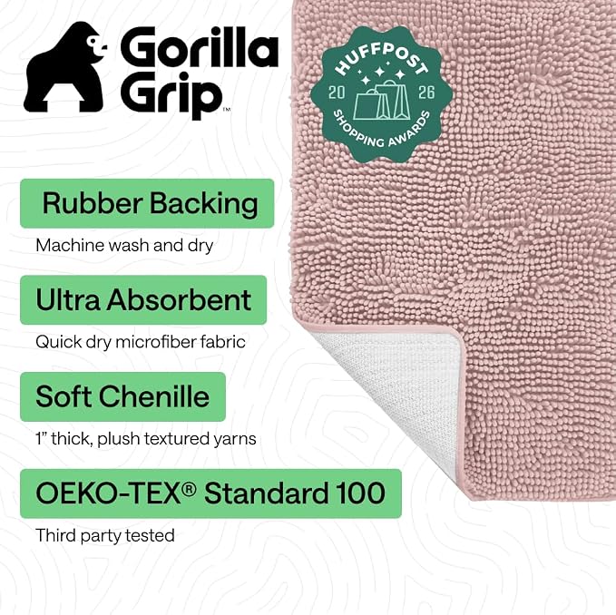 GORILLA GRIP Bath Rug Mat 60x24, Soft Absorbent Chenille, Quick Dry Microfiber - Image 2