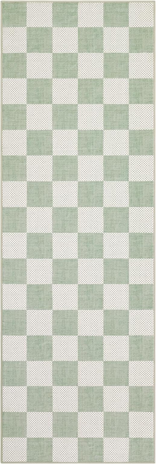 GarveeHome Checkered Sage Green 2x6 Washable Kitchen Runner Rus Geometric - Image 5