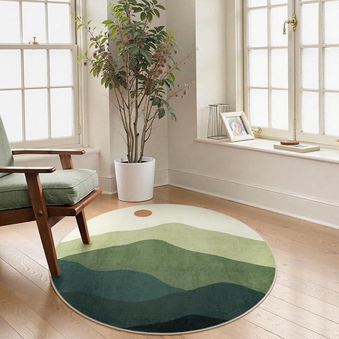 Circle Rug 3ft, Small Round Rugs Non Slip Washable, Abstract Mountain Round - Image 7