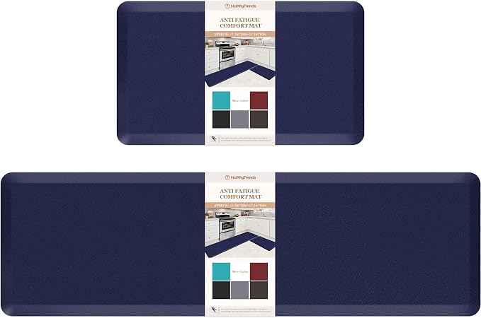 HappyTrends Kitchen Mat, 17.3"x28"+17.3"x60" Navy, Cushioned Comfort by HappyTrends