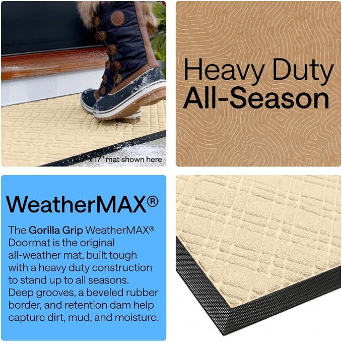 GORILLA GRIP 100% Waterproof All-Season WeatherMAX Doormat, US Designed Natural - Image 3