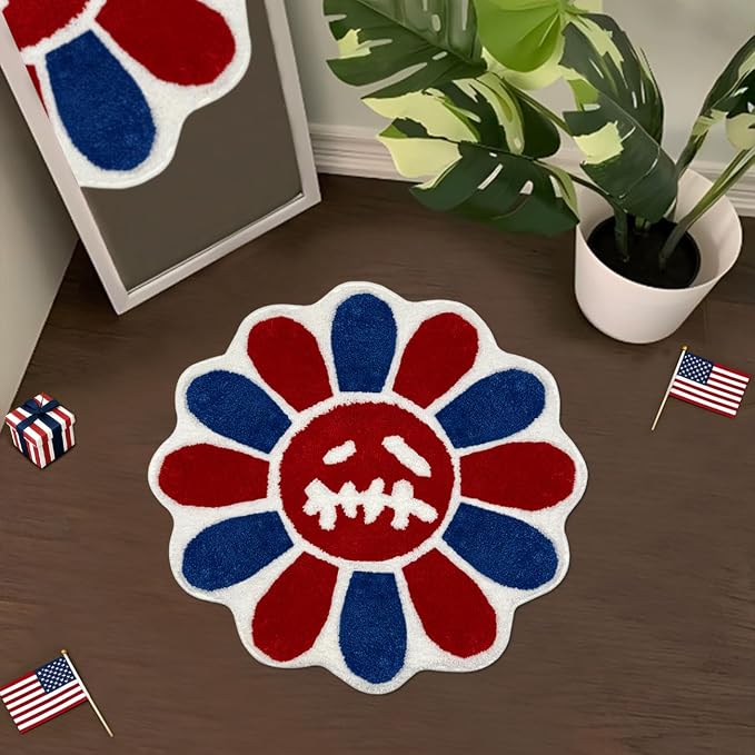 Trippy Happy Face Rug 4th of July Bathroom Rugs Patriotic Independence Day by Shovagy