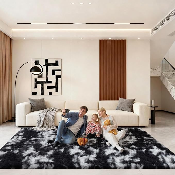 Black and White Rugs for Living Room, Large Fluffy 6x9 Area Rugs for Bedroom - Image 6