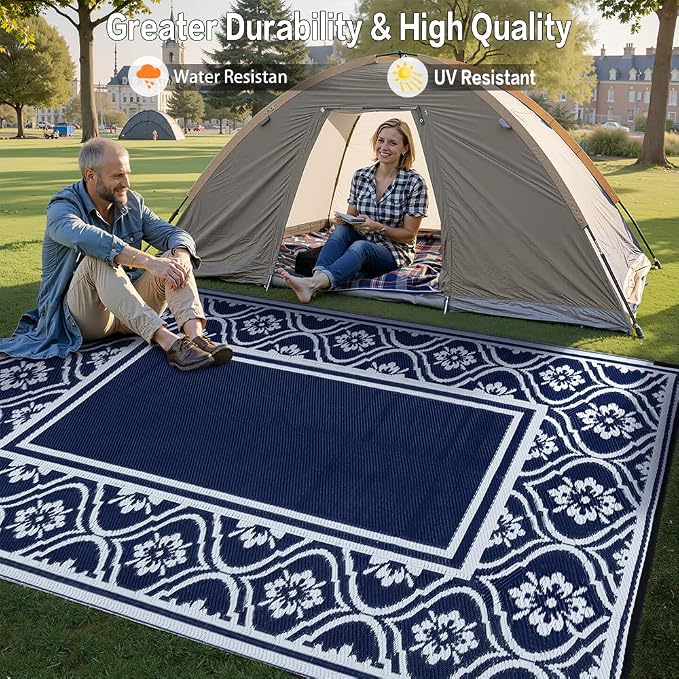 HUGEAR Outdoor Patio Rug 5'x8' Waterproof Outside Area Rugs Blue Reversible - Image 4