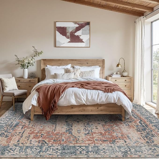 Rugxara 8x10 Area Rugs for Living Room Bedroom, Large Washable Rug, Coral - Image 3