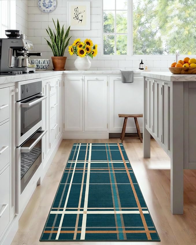 Terrug Plaid Runner Rugs for Kitchen, Soft Low Pile Stain Resistance Carpet for by TerrugHomeDecor