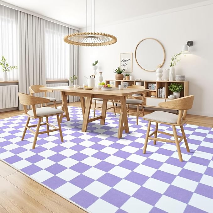 Terrug Purple and White Checkered Rug - Image 4
