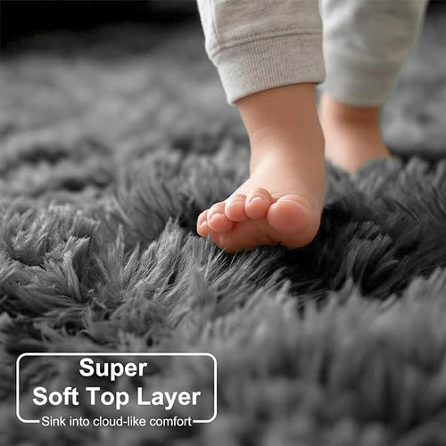 Amdrebio Grey Modern Fluffy Living Room Rugs, 5x8 Rug, Furry Area Rug - Image 2