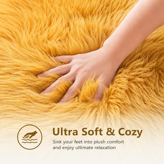 EasyJoy Faux Sheepskin Rug, Fluffy Faux Fur Rug, Ultra Soft Shag Area Rug - Image 5