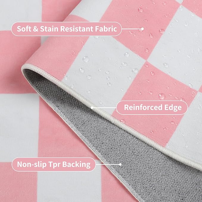 Terrug Pink and White Checkered Rug - Image 5