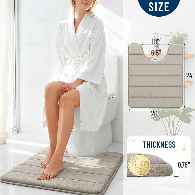 OLANLY Memory Foam Toilet Rugs U Shaped 24x20, Super Soft Absorbent Contour - Image 4