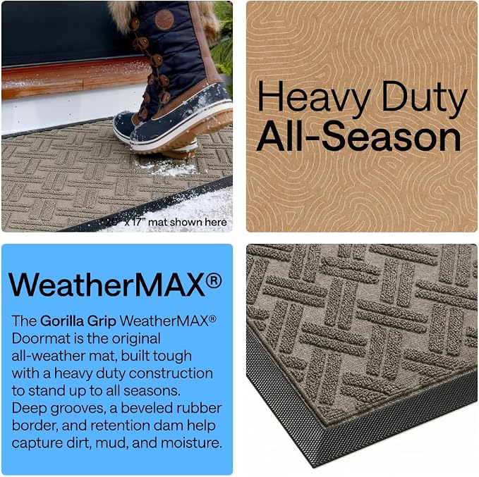 GORILLA GRIP 100% Waterproof All-Season WeatherMAX Doormat, US Designed Natural - Image 4