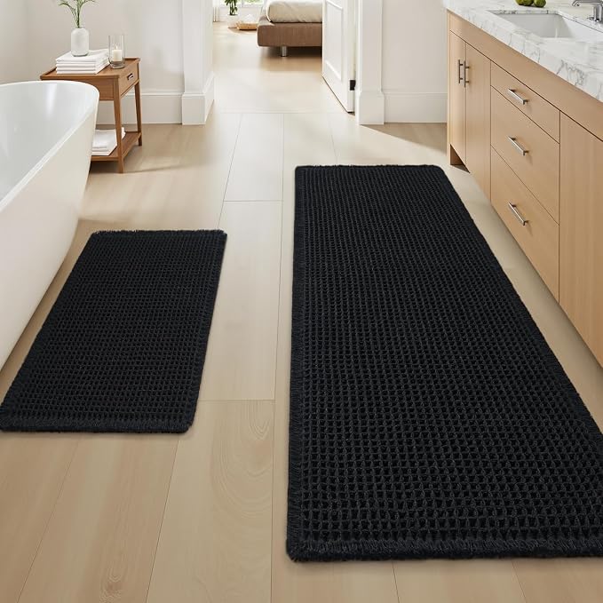 Upgraded Waffle Bath Mat Set of 2 Super Absorbent Non Slip Bath Mats by AMOAMI