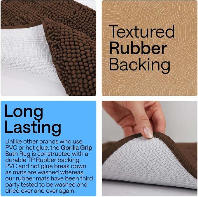 GORILLA GRIP Bath Rug Mat 48x24, Thick Soft Absorbent Chenille, Quick Dry - Image 3