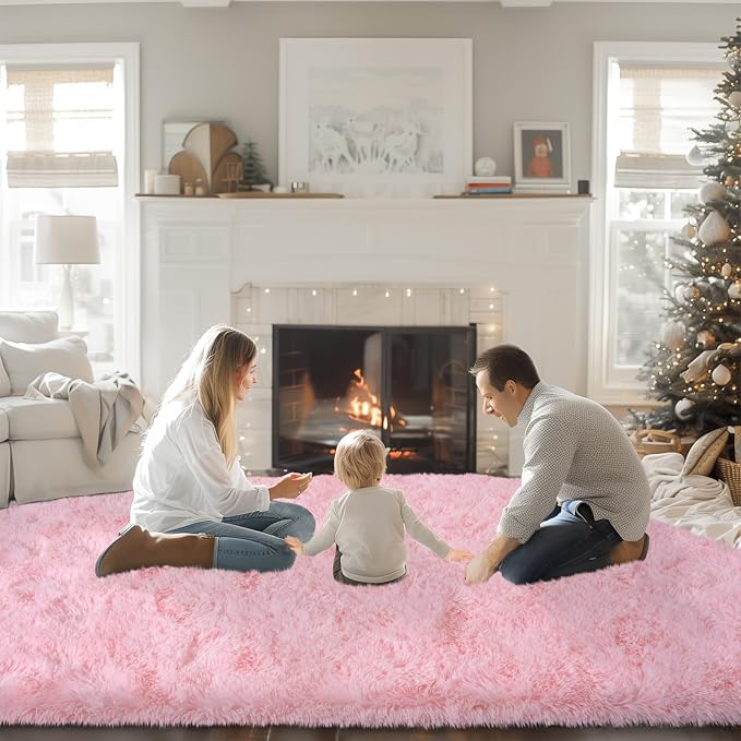Mugorn Pink Fluffy Soft Rugs for Girls Bedroom, 8x10 Ft Large Shaggy Area Rugs - Image 4